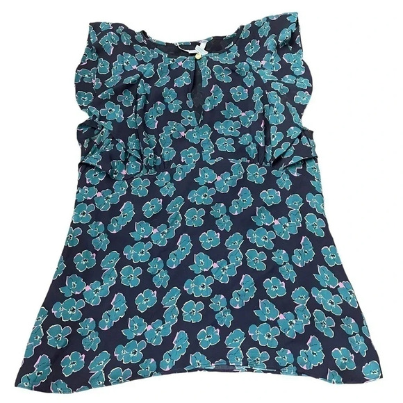 Draper James Tops - Draper James Dinah print silk blouse. Size 8, flutter sleeves and keyhole detail